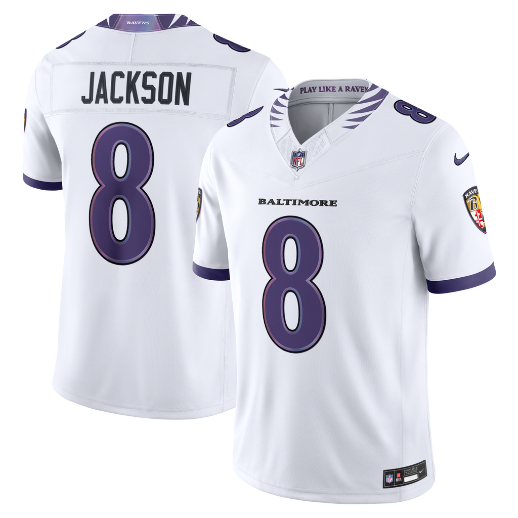 Baltimore Ravens Lamar Jackson White Vapor F.U.S.E. Stitched Limited Jersey