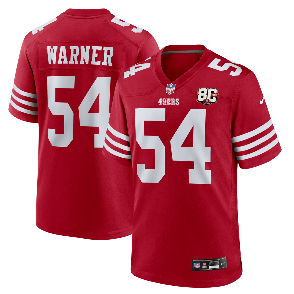 San Francisco 49ers Fred Warner Scarlet 80th Anniversary Game Jersey