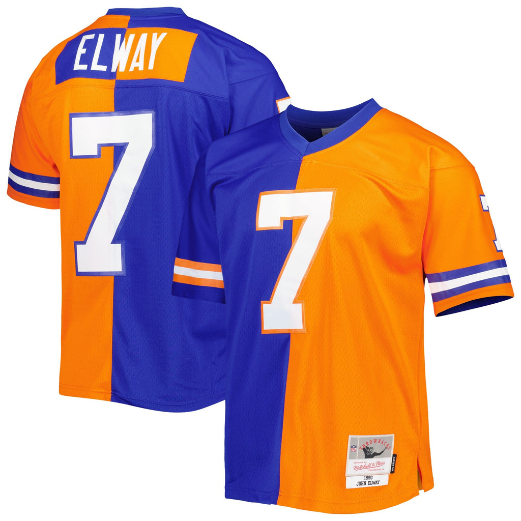 Denver Broncos John Elway Royal/Orange 1990 Split Legacy Replica Jersey