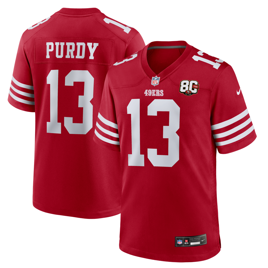 San Francisco 49ers Brock Purdy Scarlet 80th Anniversary Game Jersey