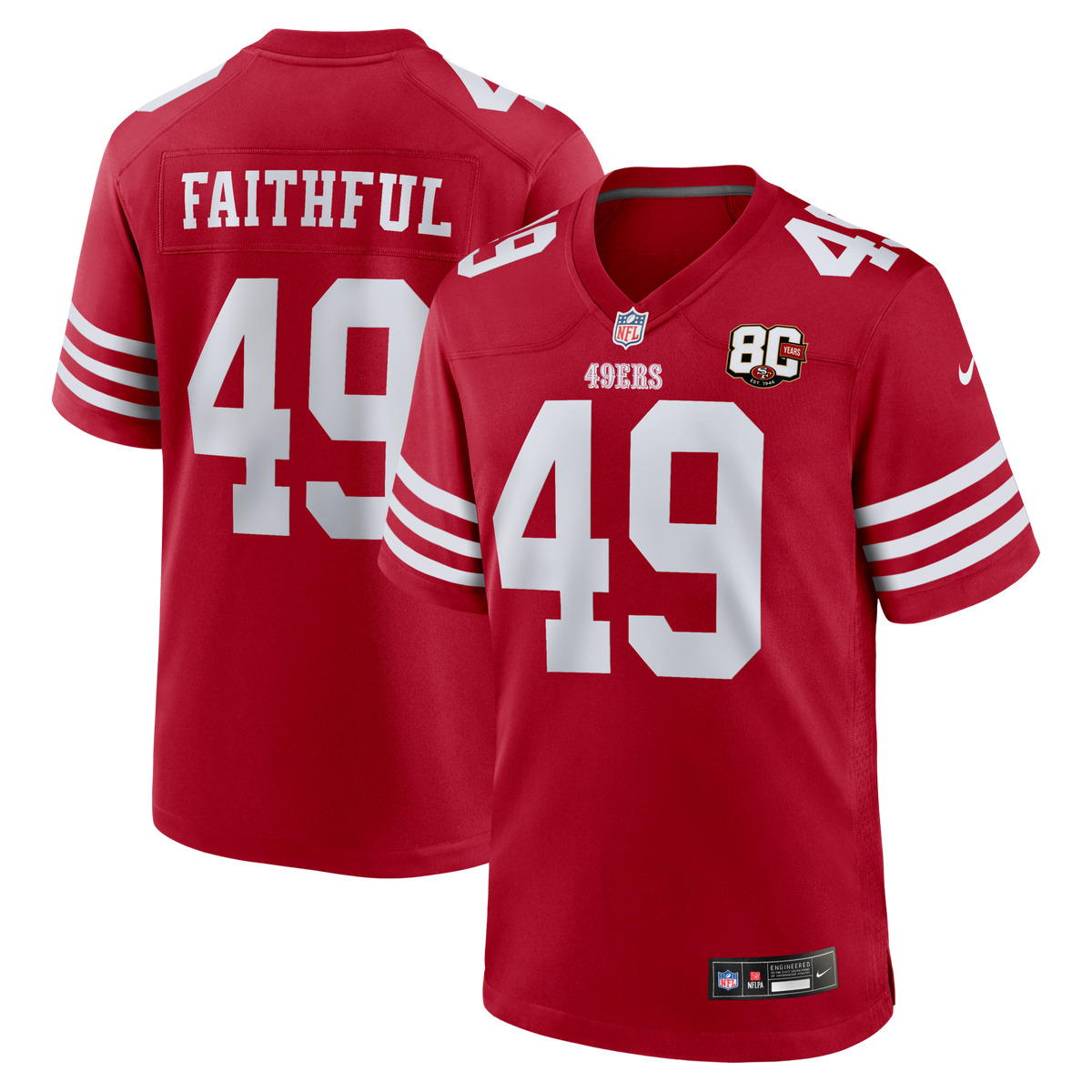 San Francisco 49ers The Faithful Scarlet 80th Anniversary Game Jersey