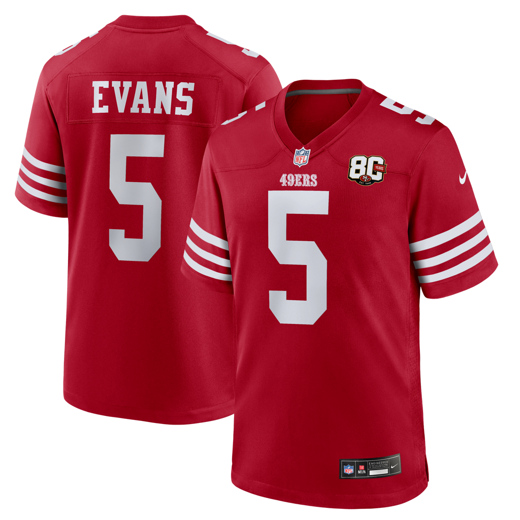 San Francisco 49ers Mike Evans Scarlet 80th Anniversary Game Jersey