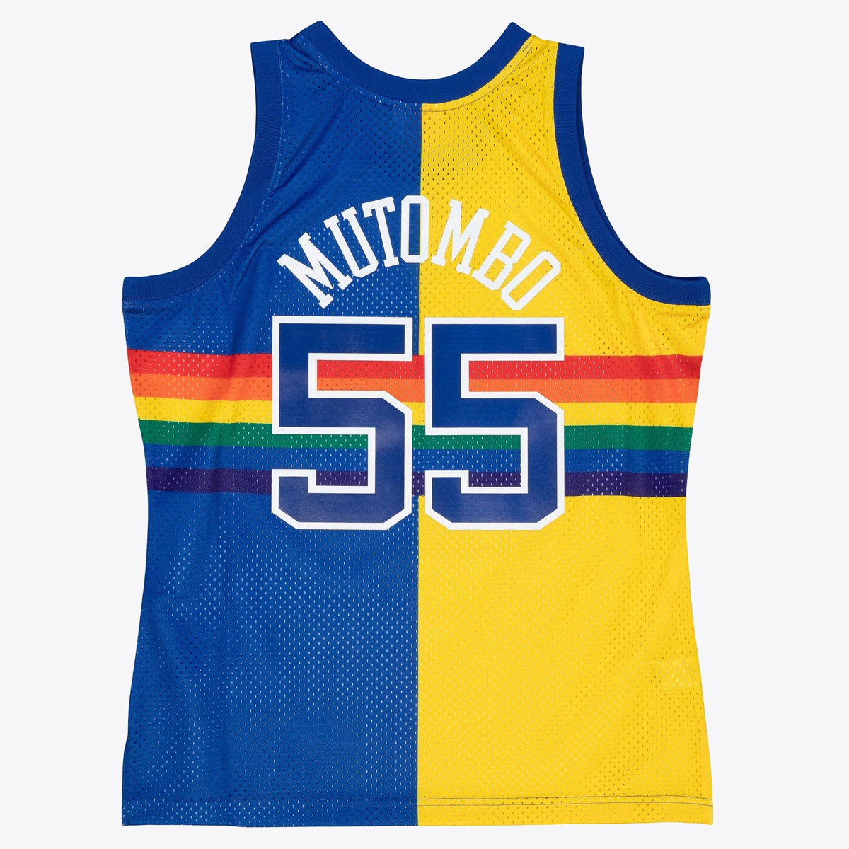 Denver Nuggets Dikembe Mutombo 1991 Split Swingman Jersey - Blue/Yellow