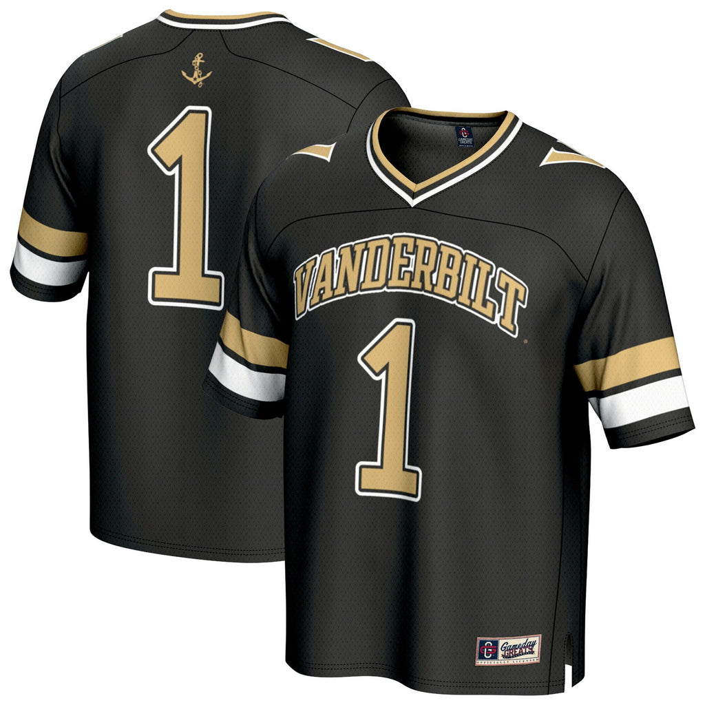 #1 Vanderbilt Commodores Lightweight Collegiate Football Fashion Jersey - Black