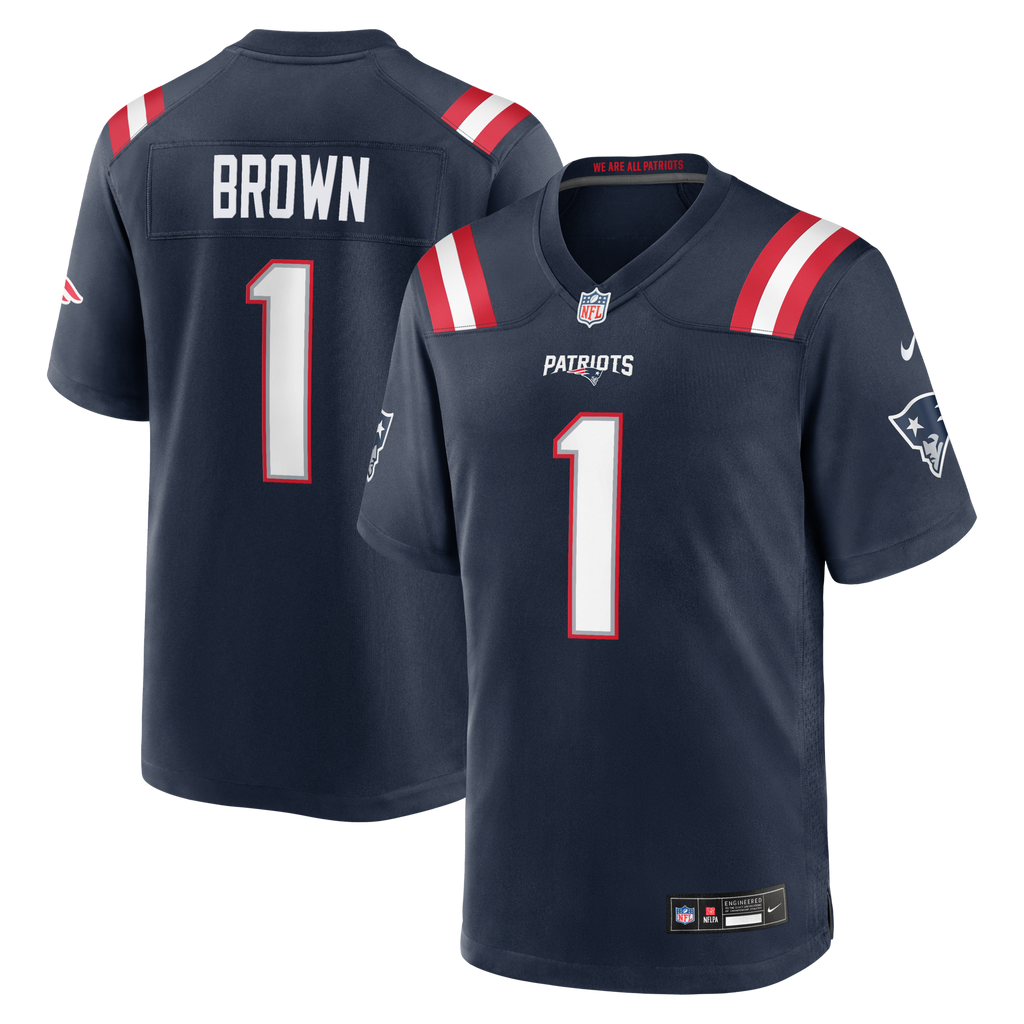 New England Patriots A.J. Brown Navy Team Game Jersey