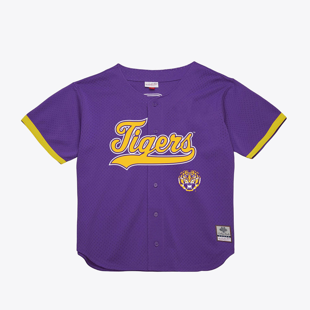 LSU Tigers Mesh Button-Up Batting Practice Baseball Jersey - Purple