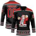 Custom Hockey Jersey - Black Red-White Christmas Santa Claus 3D Lace Neck