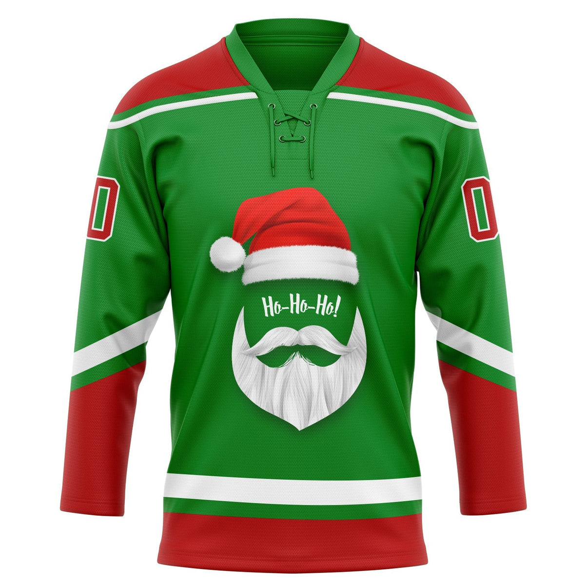 Custom Hockey Jersey - Grass Green Red-White Christmas Santa Claus 3D Lace Neck