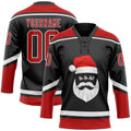 Custom Hockey Jersey - Black Red-White Christmas Santa Claus 3D Lace Neck