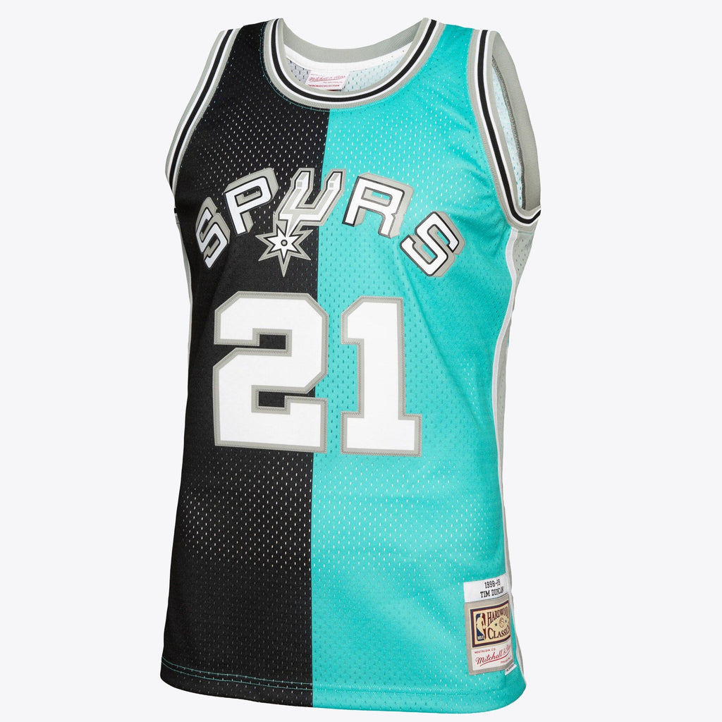 San Antonio Spurs Tim Duncan 1998 Split Swingman Jersey - Black/Teal