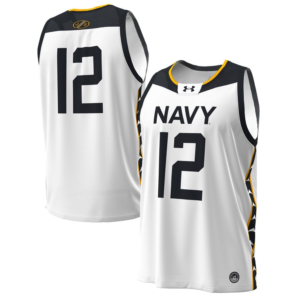 #12 Navy Midshipmen Jolly Rogers Alternate Replica Basketball Jersey - White