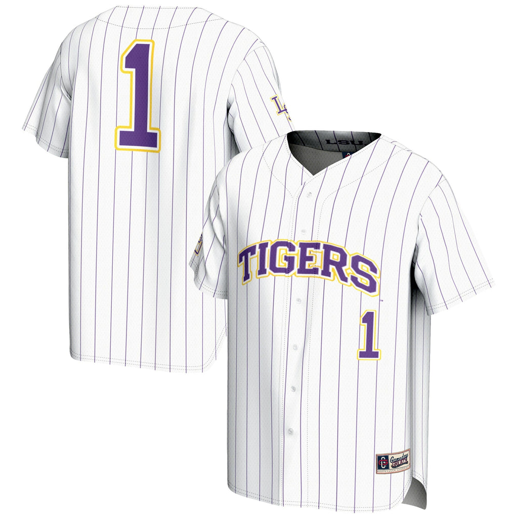 #1 LSU Tigers Lightweight Baseball Jersey - White