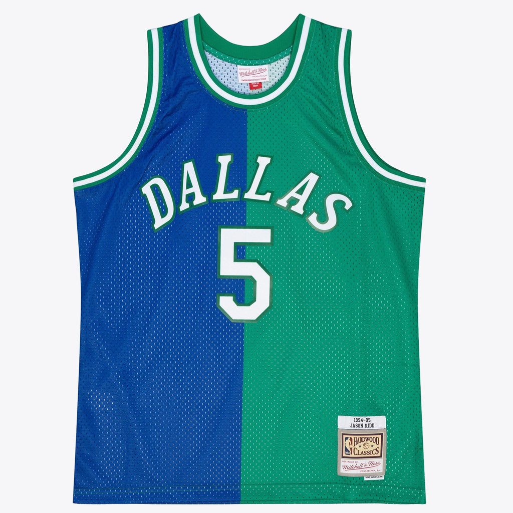 Dallas Mavericks Jason Kidd 1994 Split Swingman Jersey - Blue/Green