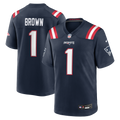 New England Patriots A.J. Brown Navy Team Game Jersey