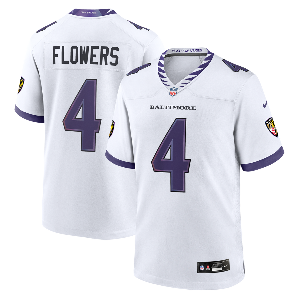 Baltimore Ravens Zay Flowers White Game Jersey