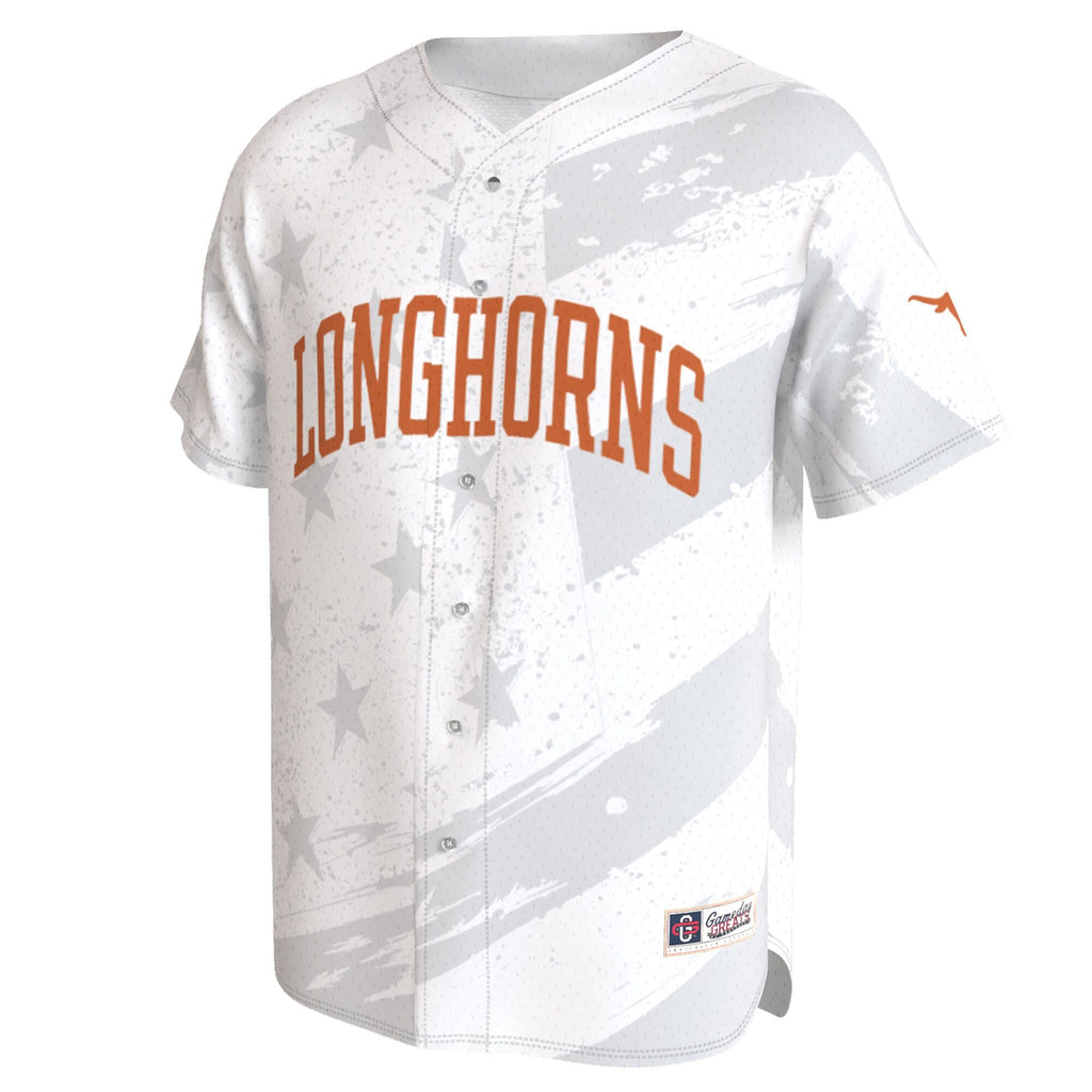 Texas Longhorns Lightweight Collegiate Baseball Americana Fashion Jersey - White