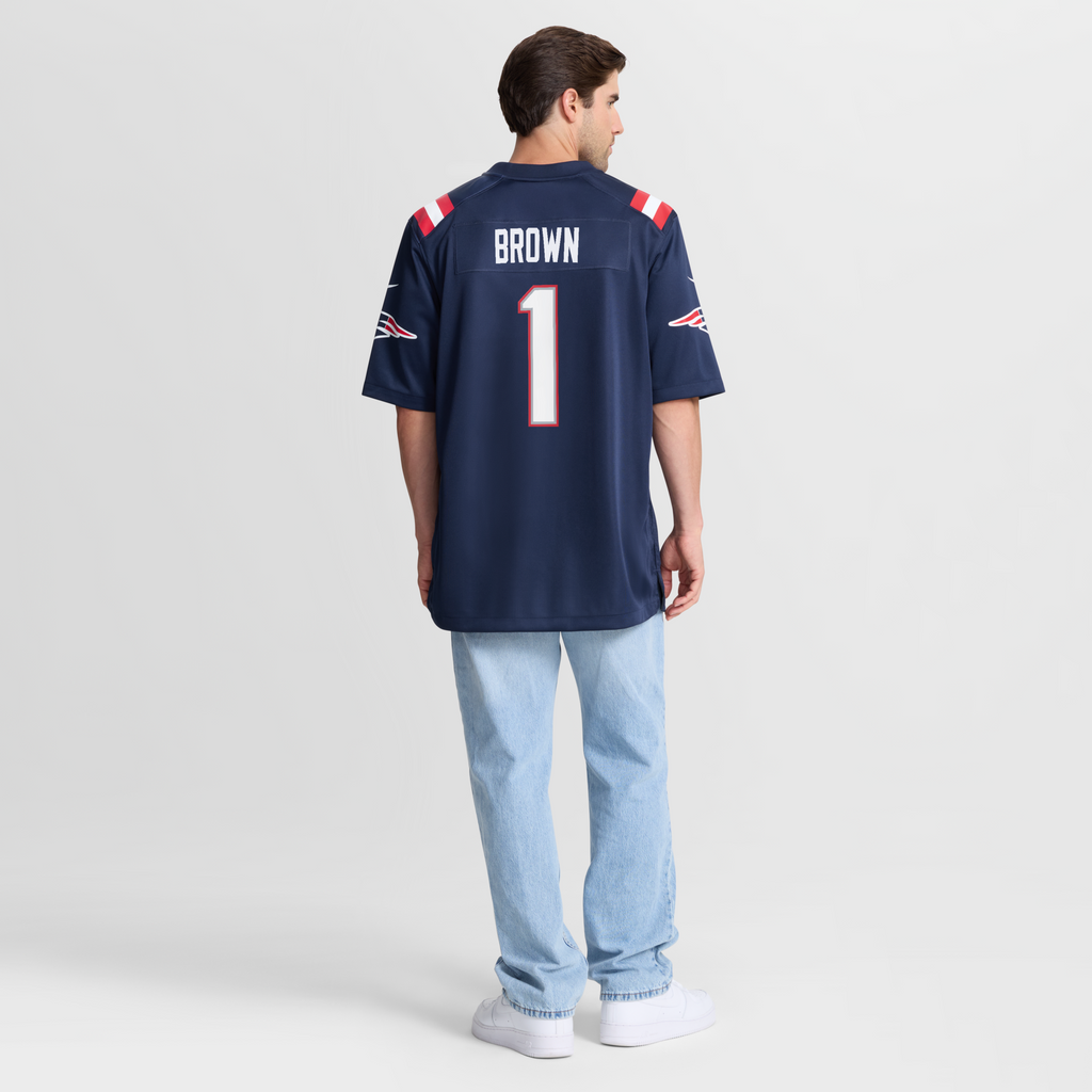 New England Patriots A.J. Brown Navy Team Game Jersey