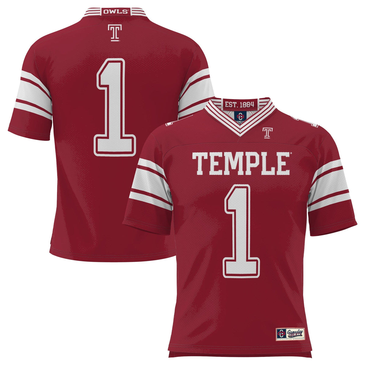 #1 Temple Owls Endzone Football Jersey - Cherry