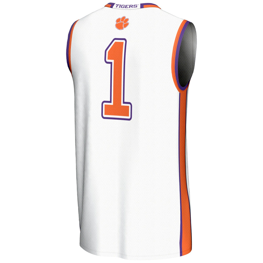 #1 Clemson Tigers Lightweight Basketball Jersey - White