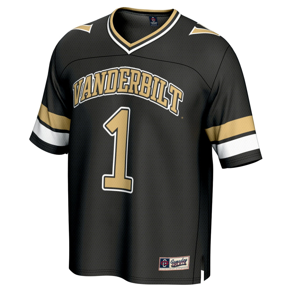 #1 Vanderbilt Commodores Lightweight Collegiate Football Fashion Jersey - Black