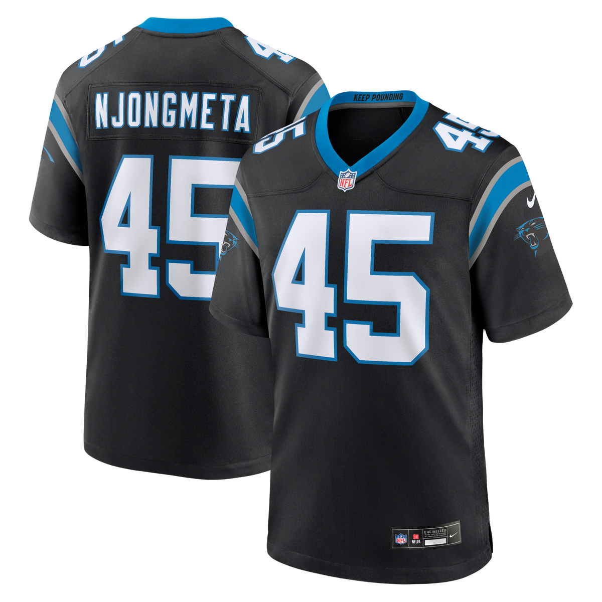 Carolina Panthers Maema Njongmeta Black Game Jersey