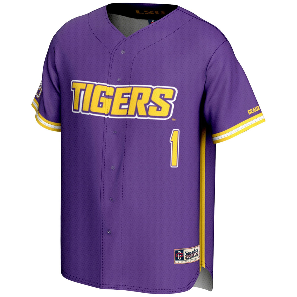 #1 LSU Tigers Lightweight Baseball Fashion Jersey - Purple