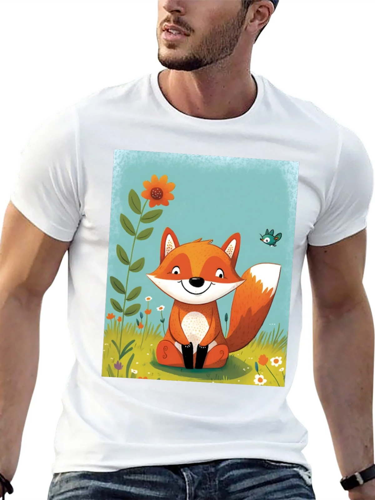 Fox Graphic Tee - Whimsical Cartoon Style