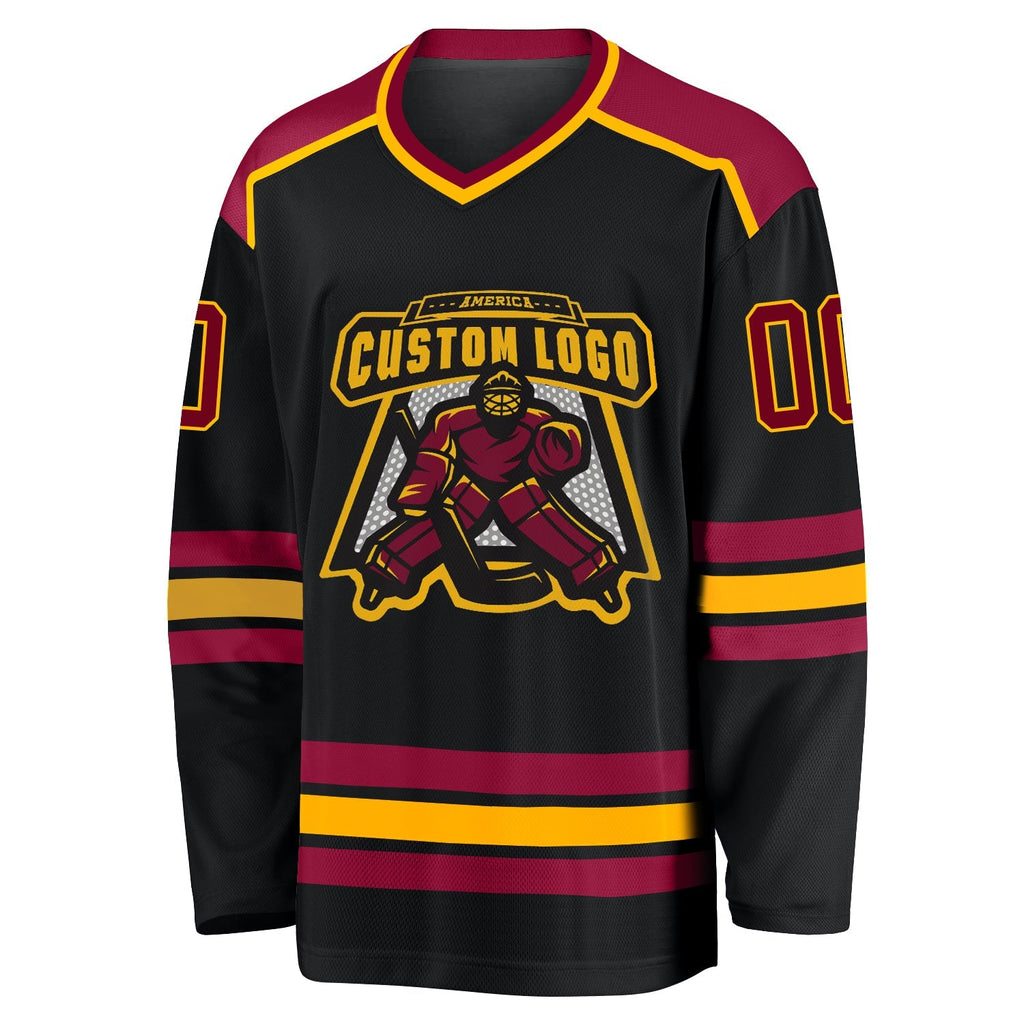 Custom Hockey Jersey - Black Maroon-Gold