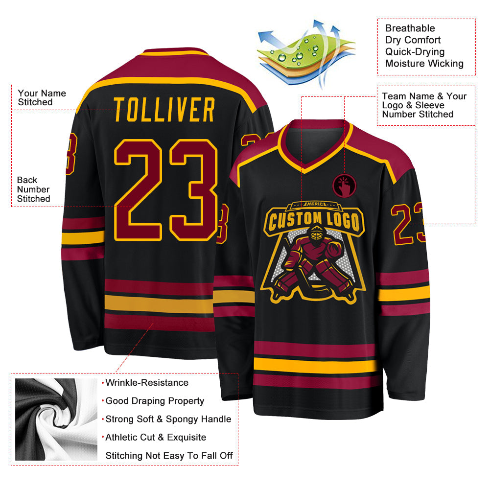 Custom Hockey Jersey - Black Maroon-Gold