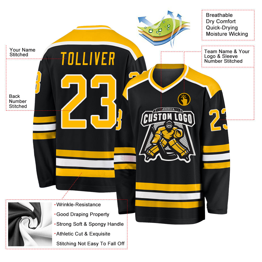 Custom Hockey Jersey - Black Gold-White