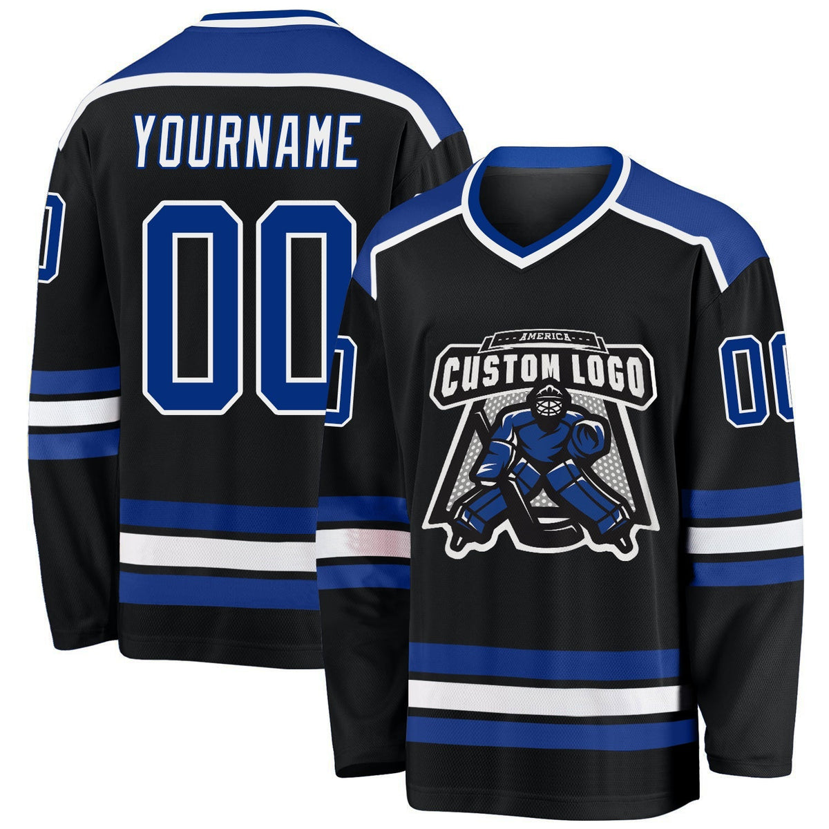 Custom Hockey Jersey - Black Royal-White