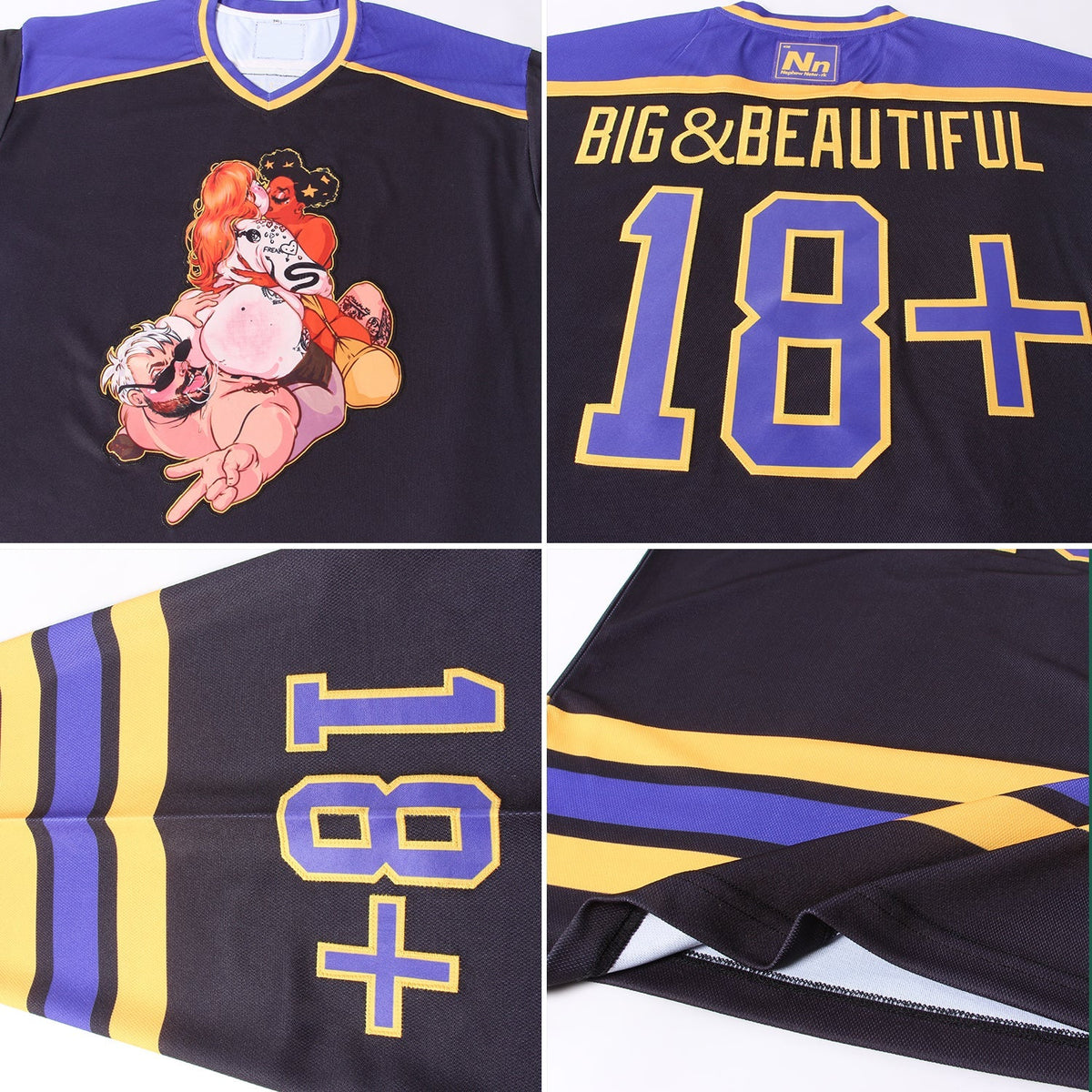 Custom Hockey Jersey - Black Purple-Gold
