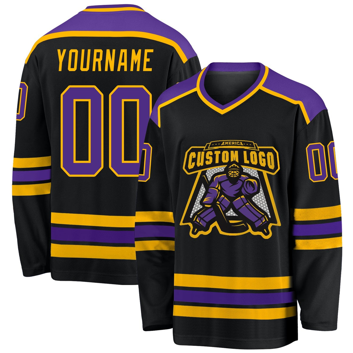 Custom Hockey Jersey - Black Purple-Gold