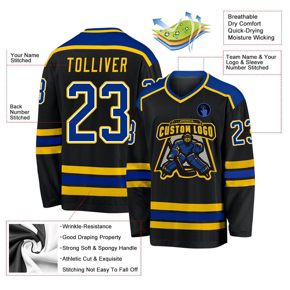 Custom Hockey Jersey - Black Royal-Gold