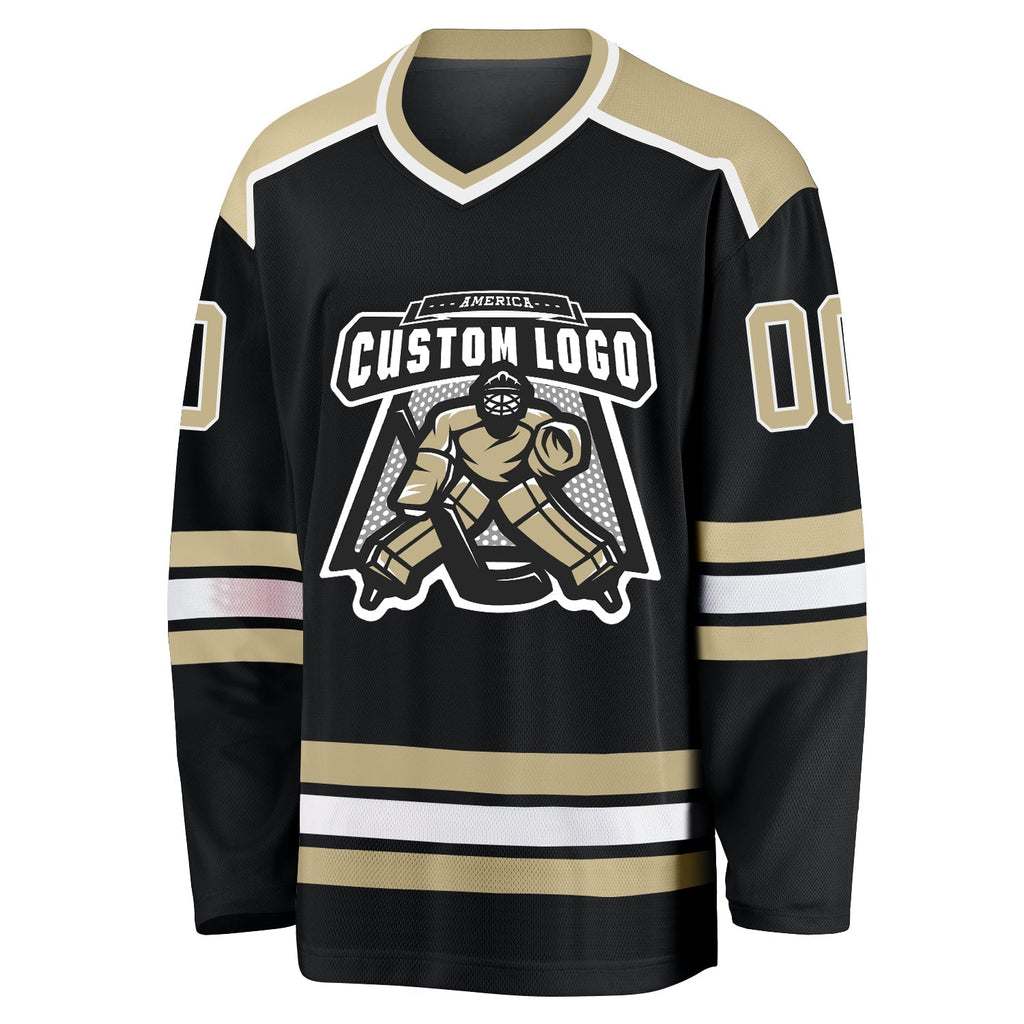 Custom Hockey Jersey - Black Vegas Gold-White