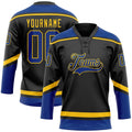 Custom Hockey Jersey - Black Royal-Yellow Lace Neck
