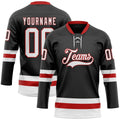 Custom Hockey Jersey - Black White-Red Lace Neck