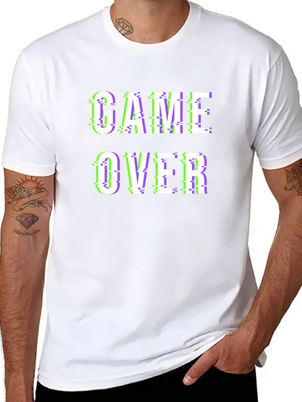 Game Over Glitch Style Black T-Shirt
