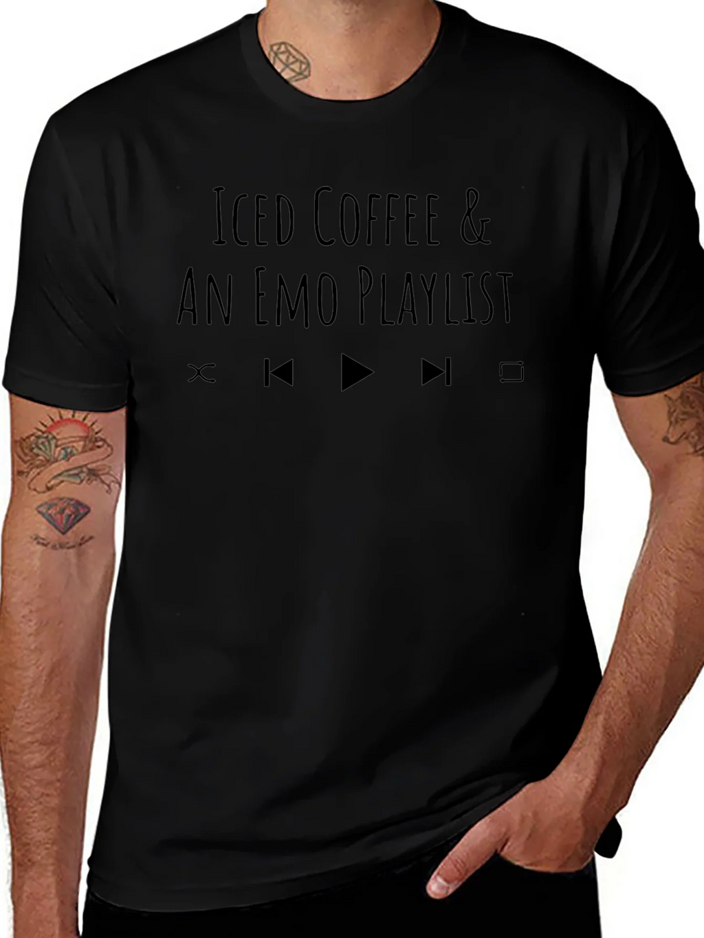 Iced Coffee & Emo Playlist Black T-Shirt