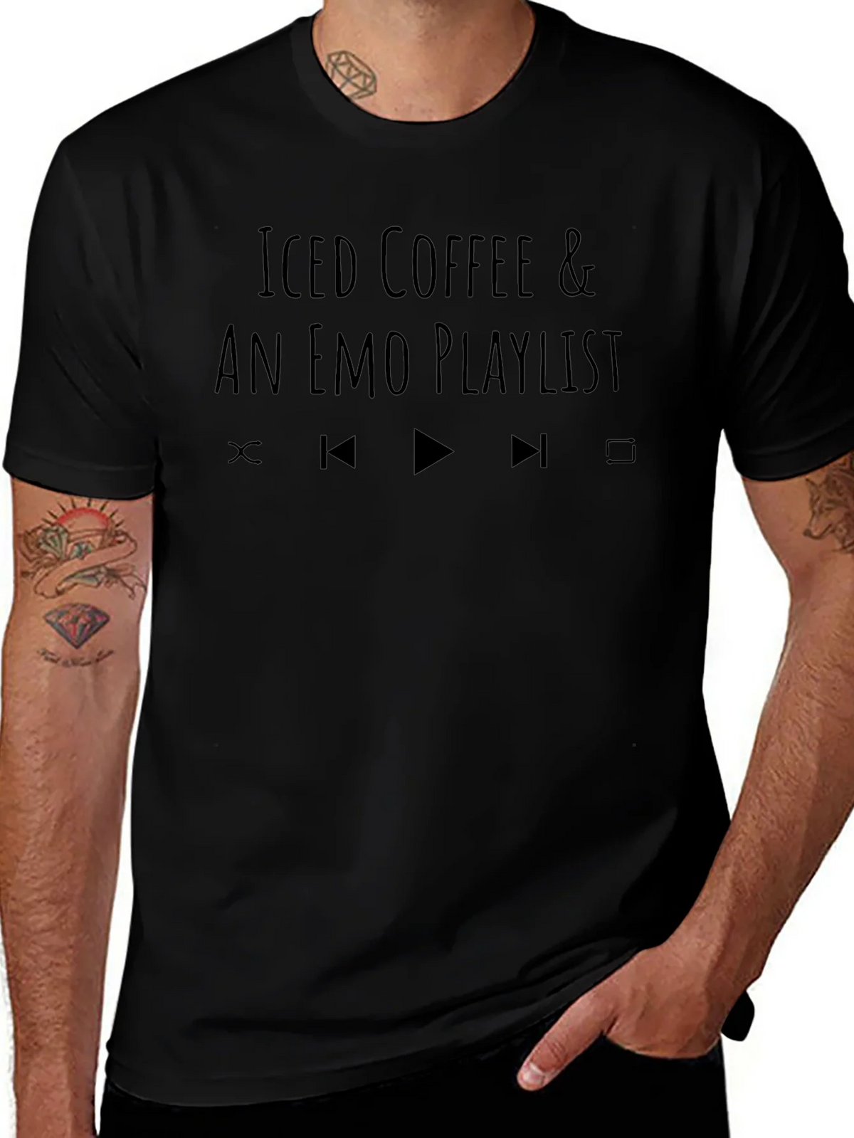 Iced Coffee & Emo Playlist Black T-Shirt