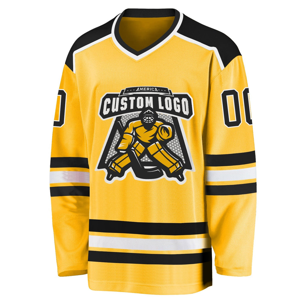 Custom Hockey Jersey - Gold Black-White