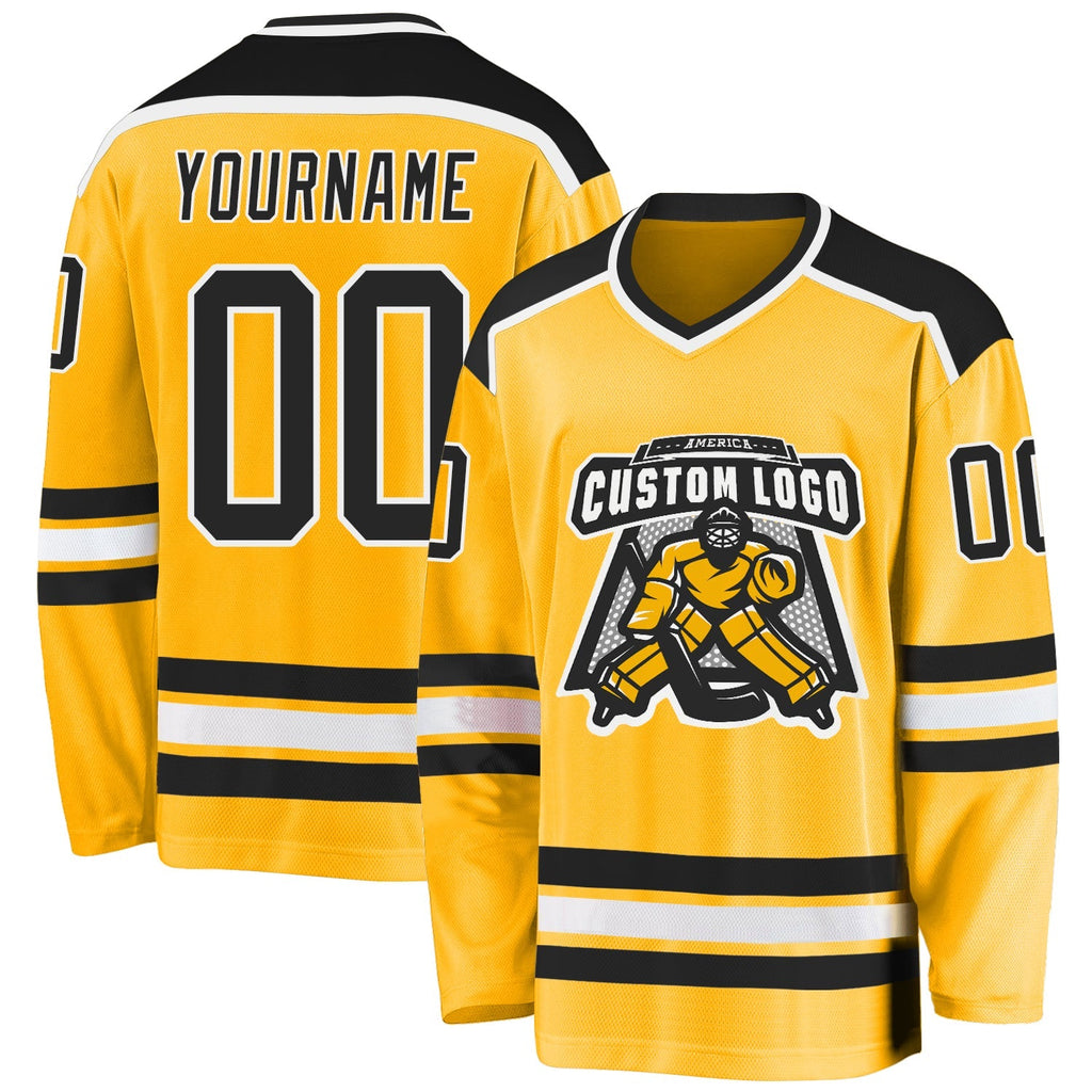 Custom Hockey Jersey - Gold Black-White