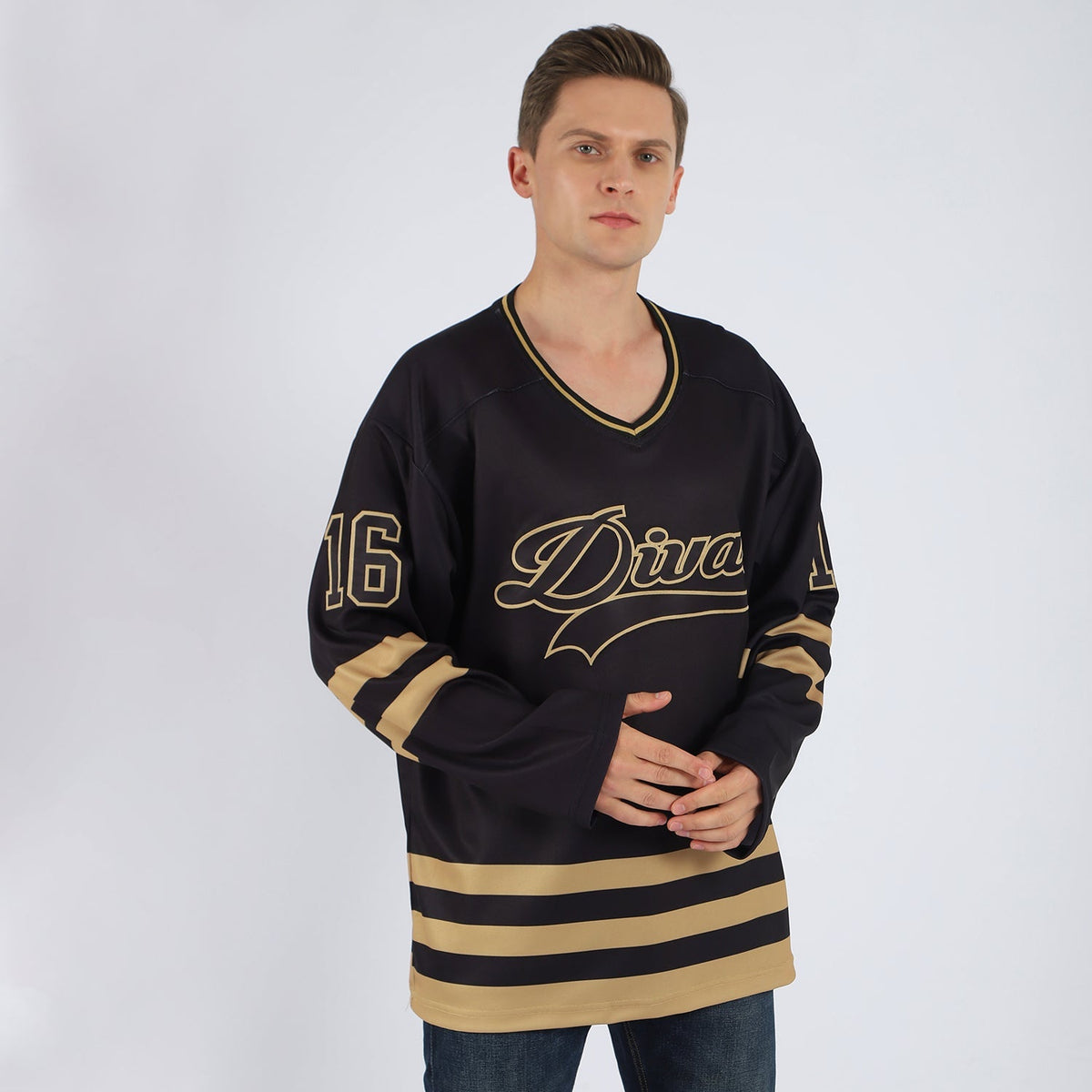 Custom Hockey Jersey - Black Black-Old Gold
