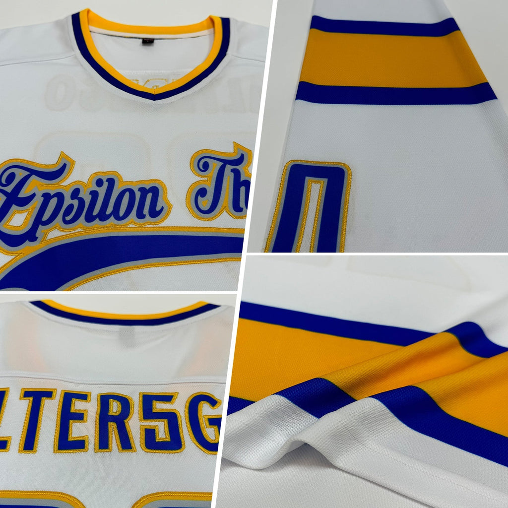 Custom Hockey Jersey - White Royal-Gold