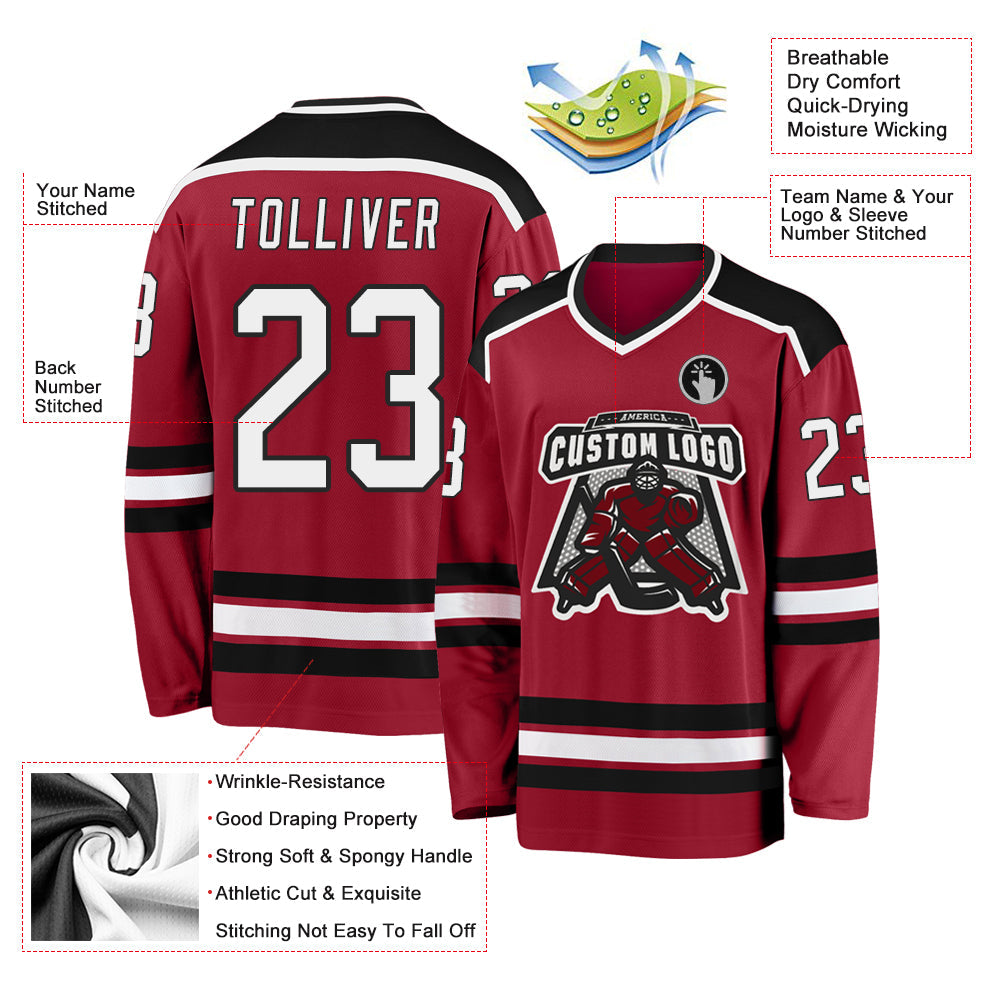 Custom Hockey Jersey - Maroon White-Black