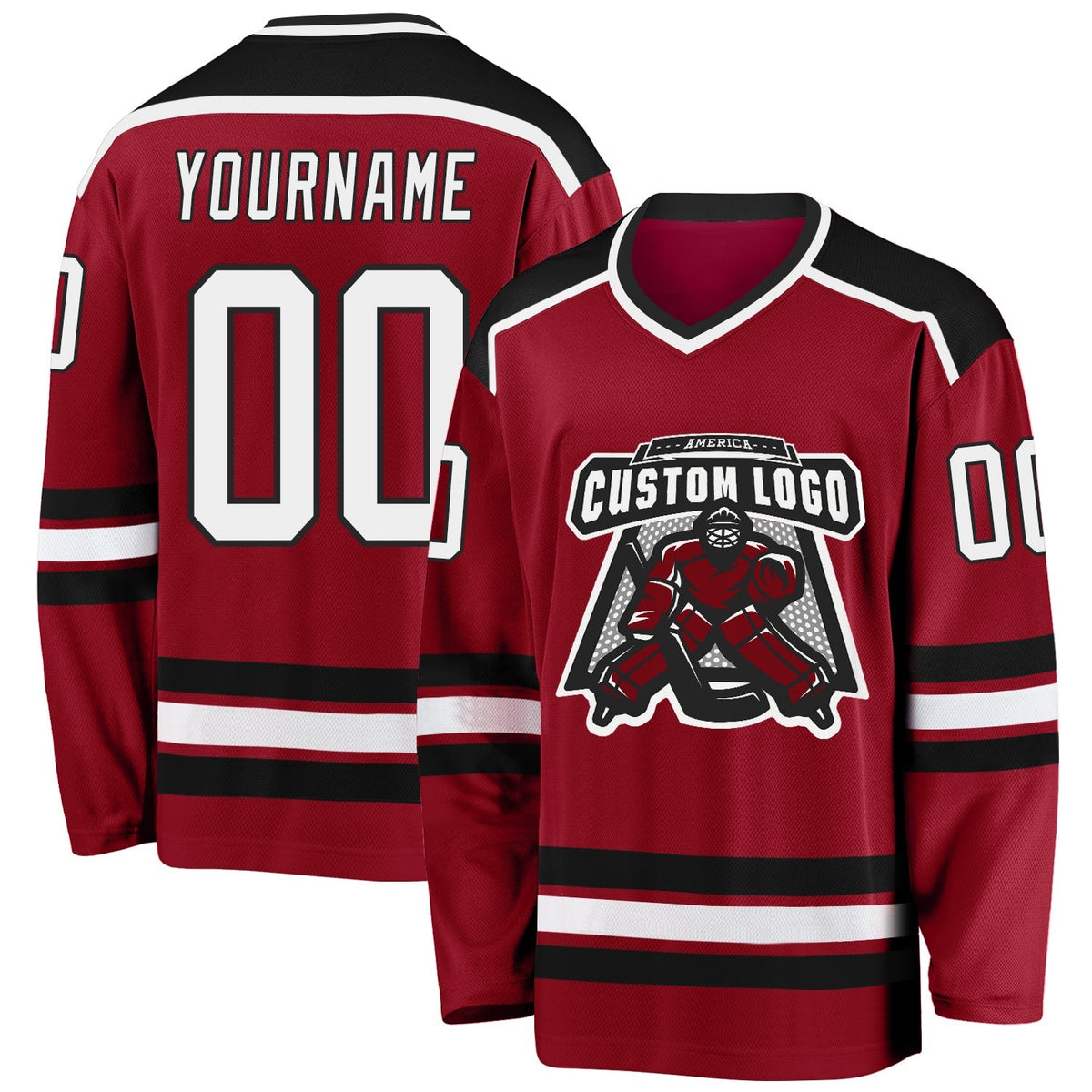 Custom Hockey Jersey - Maroon White-Black