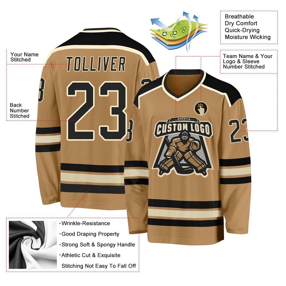Custom Hockey Jersey - Old Gold Black-Cream