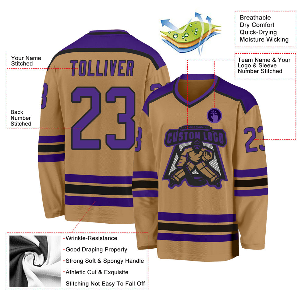 Custom Hockey Jersey - Old Gold Purple-Black