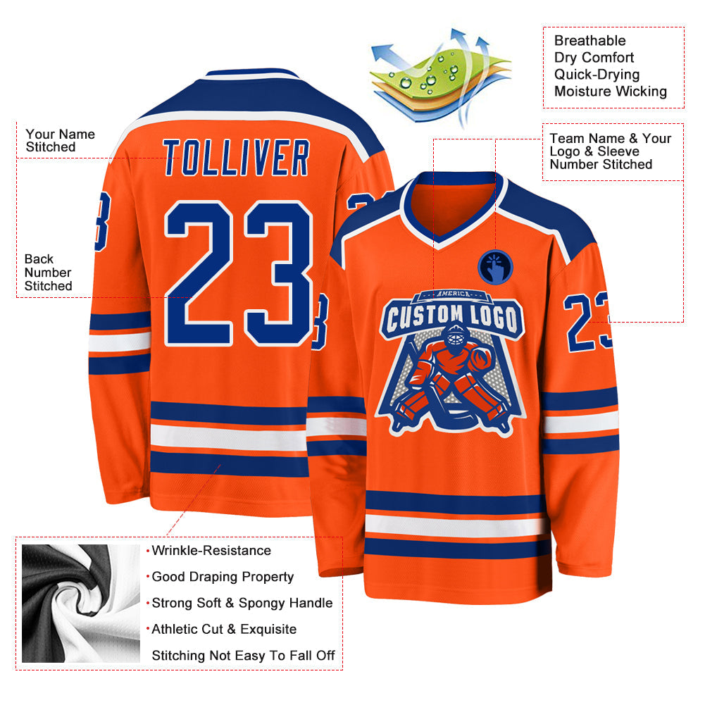 Custom Hockey Jersey - Orange Royal-White