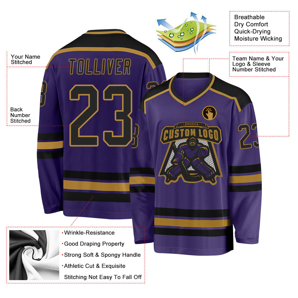 Custom Hockey Jersey - Purple Black-Old Gold